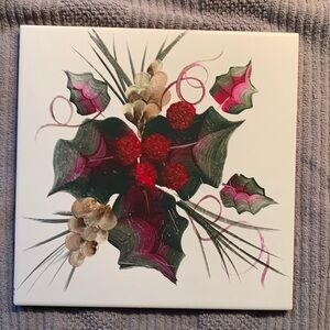 Hand painted ceramic Christmas themed hot plate. 8x8 inches. NWOT